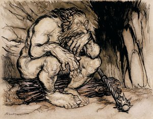 A Most Terrific Giant, illustration fra English Fairy Tales, udgivet 1918 (pen & blæk og wc på papir) af Arthur Rackham
