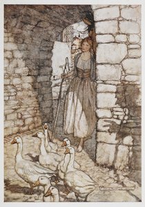 En pige med gæs. af Arthur Rackham