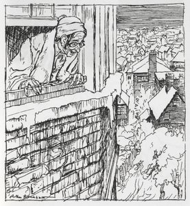 En mand kigger ud af et vindue af Arthur Rackham