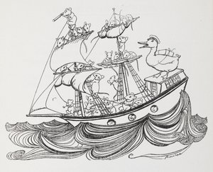Et skib besat af mus og kaptajn af en and. af Arthur Rackham