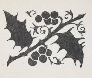 Sort og hvidt print af kristtornblad og bær af Arthur Rackham