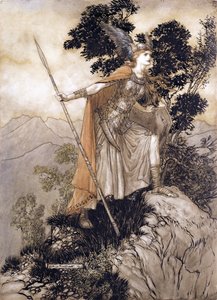 Brunhilde, illustration fra Rhinegold og Valkyrien af Richard Wagner, 1910 (pen & blæk, wc på papir) af Arthur Rackham