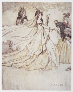 Askepot (Aschenputtel) i balkjole. af Arthur Rackham