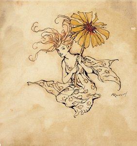 Daisy Fairy, illustration fra Peter Pan i Kensington Gardens, af J.M. Barrie, udgivet 1912 (pen, blæk & wc på papir) af Arthur Rackham