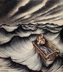 Danae klappede sit barn tæt, illustration fra 