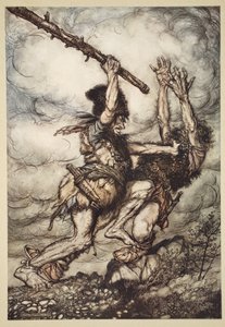 Fafner dræber Fasolt, illustration fra 