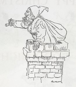 Julemanden klatrer ned ad en skorsten af Arthur Rackham