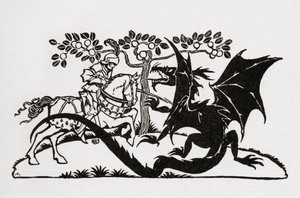 George og dragen. Fra bogen English Fairy Tales genfortalt af F.A. Steel med illustrationer af Arthur Rackham, udgivet 1927. af Arthur Rackham