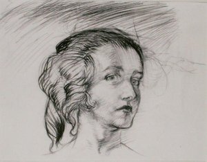 Pigehoved (blyant på papir) af Arthur Rackham
