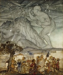Hercules støtter himlen i stedet for Atlas, 1922 af Arthur Rackham