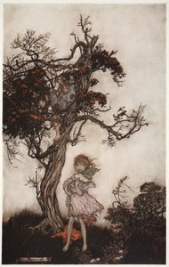 Hans børn var lige så pjaltede og vilde, som om de ikke tilhørte nogen., fra Rip Van Winkle af Washington Irving, pub. 1910 af Arthur Rackham