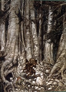Illustration af Arthur Rackham af Rip Van Winkle, en novelle af den amerikanske forfatter Washington Irving udgivet første gang i 1819 af Arthur Rackham