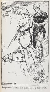Illustration af Imogen og hendes brødre fra Cymbeline. af Arthur Rackham