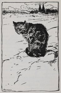 Illustration af en kat fra The Bremen Town Musicians. af Arthur Rackham