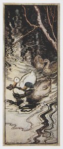 Illustration af to ænder med en nøgle fra The Queen Bee. af Arthur Rackham