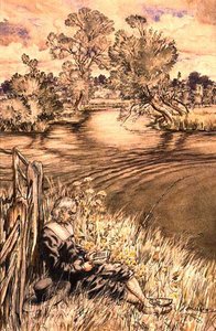 Izaak Walton Reclining Against a Fence, en af en serie illustrationer fra Izaak Walton, 