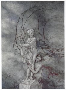 "Hun lagde sine arme om marmorfiguren, der var så lig prinsen". Illustration til historien, 