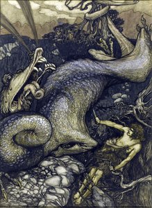 Dragedræberen Siegfried - Sigurd Dragedræberen af ​​Rackham, Arthur (1867-1939) af Arthur Rackham