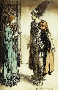 Siegfried møder Gutrune: The Twilight of the Gods, 1911 af Arthur Rackham
