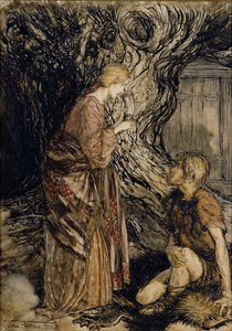Siegmund og Sieglinde, Illustration fra Rhinegold og Valkyrien af Richard Wagner, Heinemann, 1910 (pen & blæk med wc på papir) af Arthur Rackham