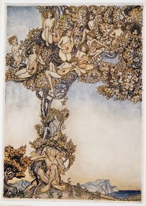 Nogle gange vil tusindvis af snurrende instrumenter nynne om mine ører, illustration fra William Shakespeares The Tempest, pub. 1926 af Arthur Rackham