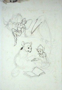 Studie til Emma Williams Burlinghams bogplade (pen, blæk og akvarel på papir) af Arthur Rackham