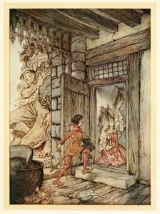 Ved at tage nøglerne til slottet låste Jack alle døre op, fra engelske Fairy Tales, pub. 1922. af Arthur Rackham