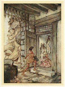 Ved at tage nøglerne til slottet låste Jack alle døre op, fra engelske Fairy Tales, pub. 1922 af Arthur Rackham