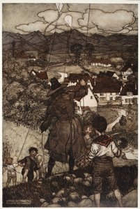 Lærte dem at flyve med drager., fra Rip Van Winkle af Washington Irving, pub. 1910 af Arthur Rackham