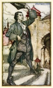 Kejseren af Lilliput gennemgår sine tropper fra Del I: En rejse til Lilliput i Gullivers Travels af Jonathan Swift af Arthur Rackham