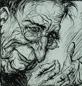 Lopperne og manden, illustration fra "Æsops fabler", udgivet af Heinemann af Arthur Rackham