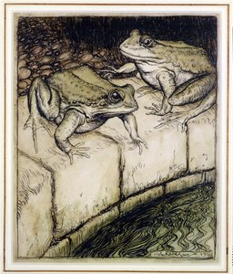 The Frogs and the Well, illustration fra Aesops Fables, udgivet 1912 (pen & blæk og wc på papir) af Arthur Rackham