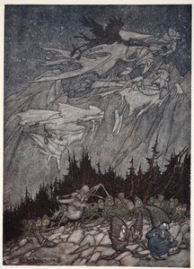 Kaatskill-bjergene havde altid været hjemsøgt af mærkelige væsener., fra Rip Van Winkle af Washington Irving, pub. 1910 af Arthur Rackham