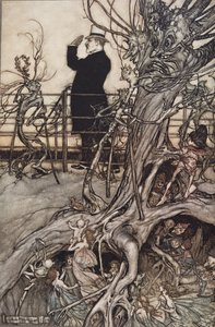 Kensington Gardens er i London, hvor kongen bor ..", fra Peter Pan i Kensington Gardens af J M Barrie (1860 - 1937), pub. 1906 (farve litho) af Arthur Rackham