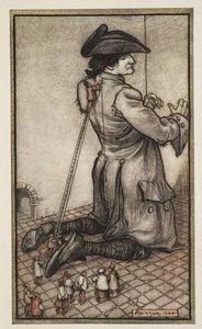 The Lilliputian Tailors Mål Gulliver for en ny Suit of Clothes, fra Gullivers Travels af Jonathon Swift (1667 - 1745), pub. 1909 af Arthur Rackham