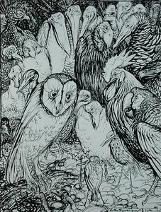 Uglen og fuglene, illustration fra 
