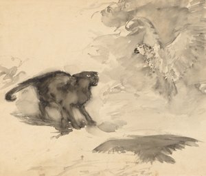 Papegøjen og katten (skitse til "Godnat" af Eleanor Gates) af Arthur Rackham