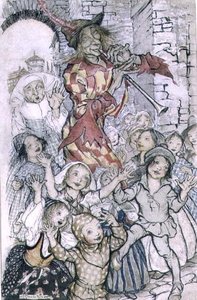 The Pied Piper of Hamelin, illustration til digtet af Robert Browning (1812-89) pub. 1934 (pen & blæk, akvarel på papir) af Arthur Rackham
