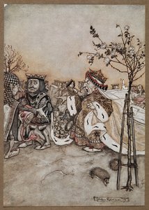 Hjertedronningen råber vredt efter spillet kroket af Arthur Rackham