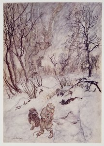 The Rat overvejede et stykke tid og undersøgte puklerne og skråningerne, der omgav dem, fra Wind in the Willows af Kenneth Grahame (1859 - 1932), pub. 1940 af Arthur Rackham