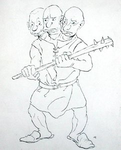 Den trehovede kæmpe (pen og blæk på papir) af Arthur Rackham