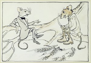 The Town Mouse and the Country Mouse, illustration fra Aesops Fables, udgivet 1912 (pen & blæk med wc på papir) af Arthur Rackham