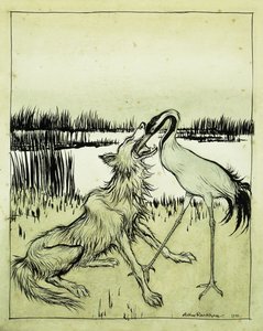 Ulven og tranen - Aesops Fables, 1912 af Arthur Rackham