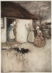 De gode koner i landsbyen undlod aldrig at lægge hele skylden på Dame Van Winkle, fra Rip Van Winkle af Washington Irving, pub. 1910 af Arthur Rackham