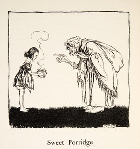 Den lille gik hen og bragte æsken, fra Lillebror & Lillesøster og andre fortællinger af brødrene Grimm, pub.1917 (litho) af Arthur Rackham