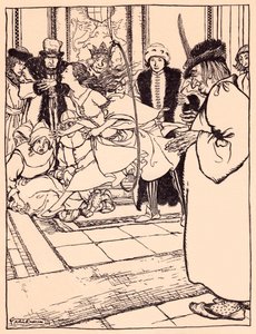 Den smukke pige sprang gennem bøjlen så let som en hjort. Illustration af Arthur Rackham fra Grimms eventyr, De tre fjer. af Arthur Rackham