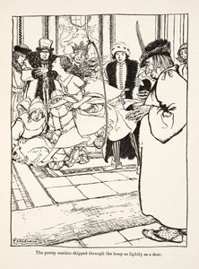Den smukke jomfru sprang gennem bøjlen så let som en hjort, fra Little Brother & Little Sister and Other Tales af brødrene Grimm, pub.1917 (litho) af Arthur Rackham