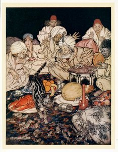 Da Puss så rotterne og musene, ventede hun ikke på at blive fortalt, fra engelske Fairy Tales, pub. 1922. af Arthur Rackham