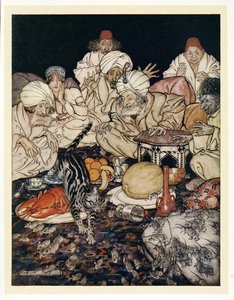 Da Puss så rotterne og musene, ventede hun ikke på at blive fortalt, fra engelske Fairy Tales, pub. 1922 af Arthur Rackham