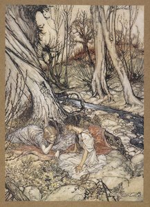 ... Hvor ofte du og jeg på finte primula-knopper plejer at ligge og tømme vores barm for deres søde råd«. Hermia og Helena. En scene fra 